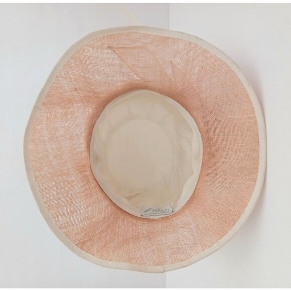 Halo Handmade in England Straw Hat Ivory Dupioni Silk Tan Mesh Bow & Brim S/M main image 6